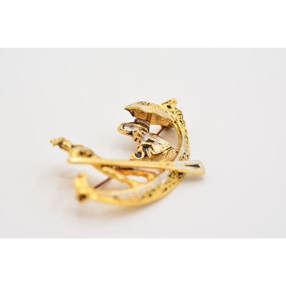 Vintage Oriental Boat Damascene Pin Brooch Tourist Gold Spain Signed 1980s BinJ - Picture 9 of 12